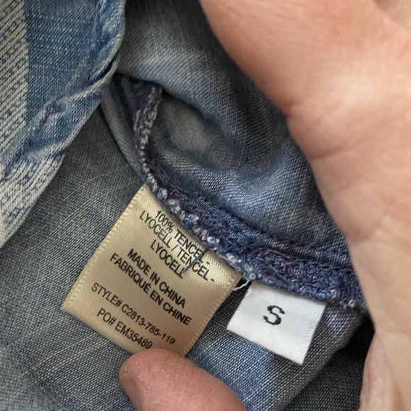 Cloth &‎ Stone Blue White Checked Tencel Lyocell Buttonup Shirt Small S Soft - Picture 3 of 4